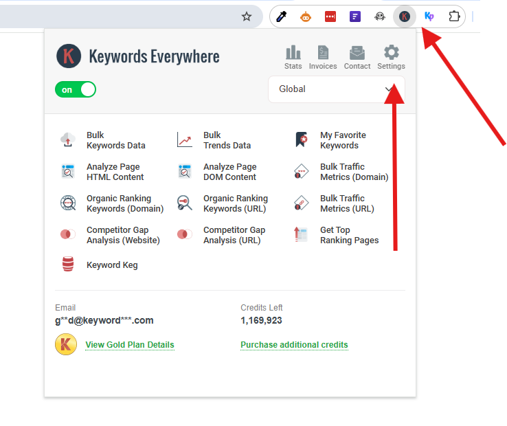 How to find your API key in the Keywords Everywhere extension
